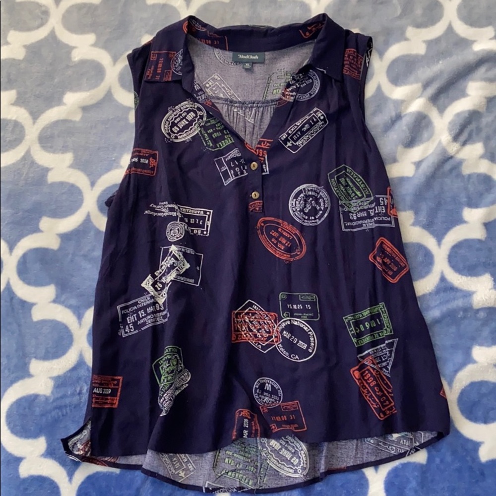 ModCloth Passport Stamp Blouse Size XL